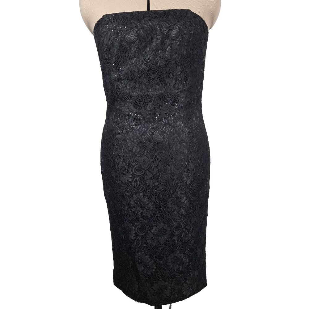 WHBM Women's Black Dress Size 8 Lace Beaded Strapless Dress Fully Lined Split